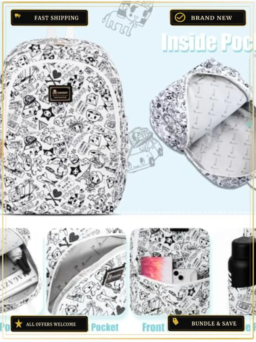 tokidoki Unicorno Laptop Backpack Canvas Travel Daypack Fits 14 Laptop